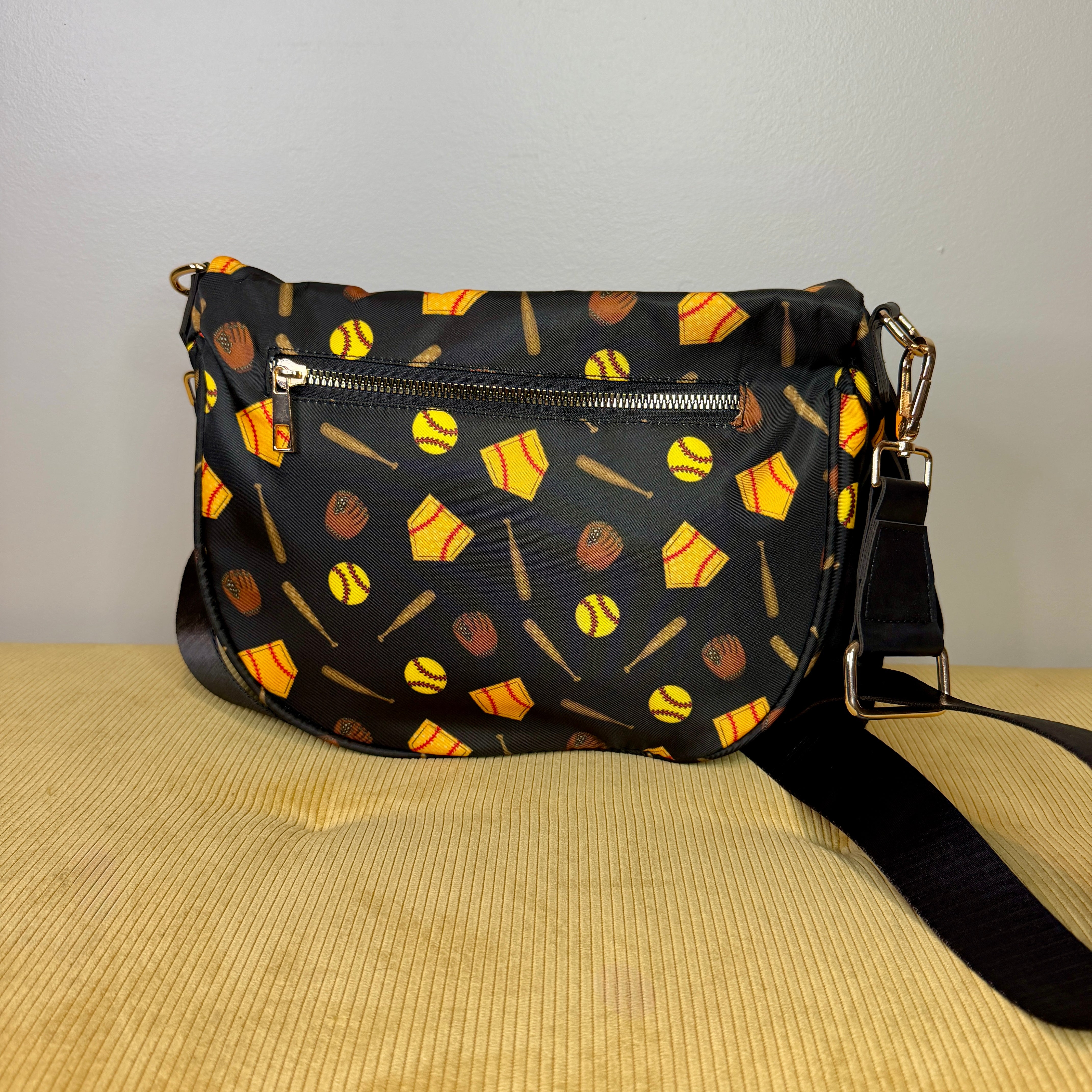 The Roni Nylon Crossbody - Softball on Black