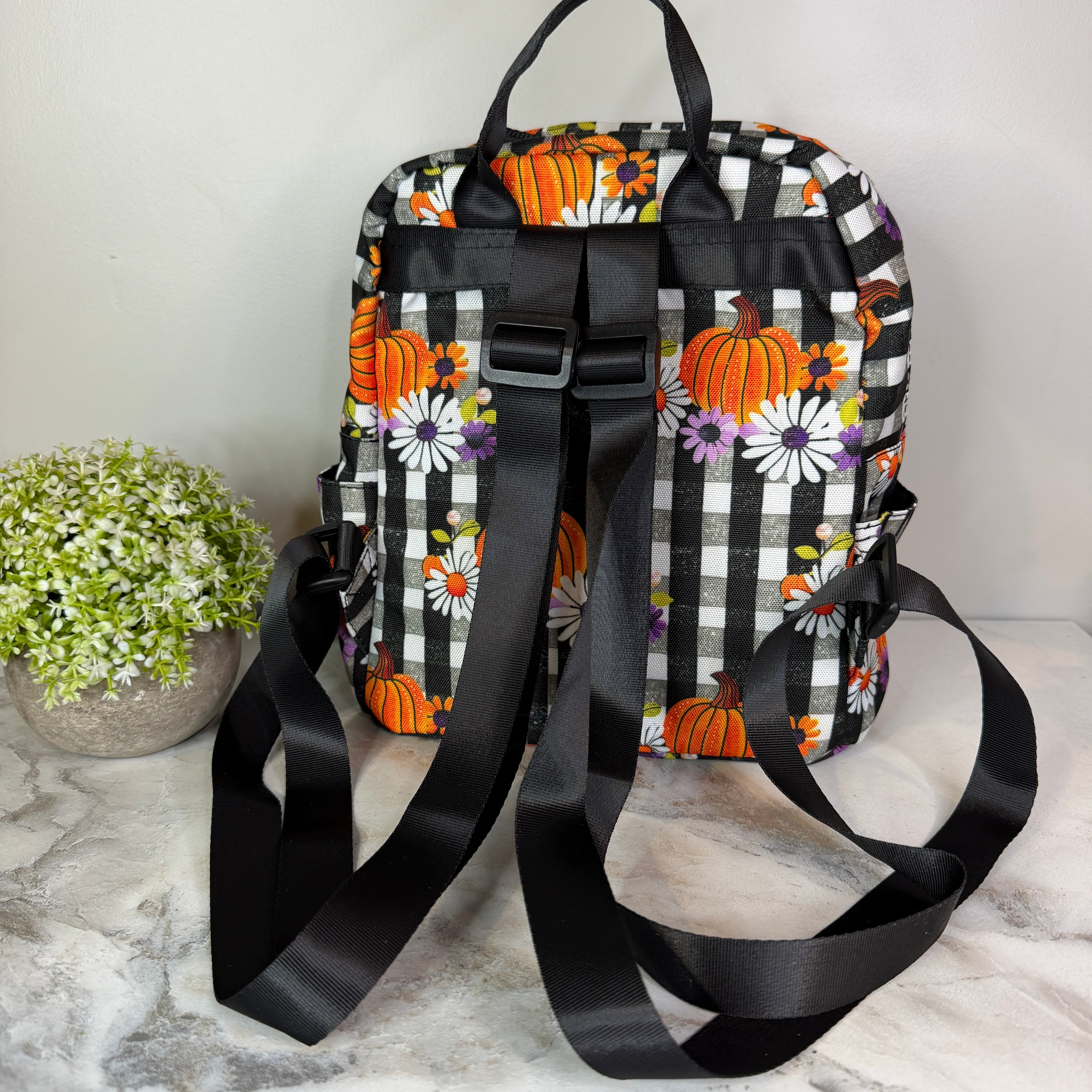 Mini Backpack - Halloween - Plaid Pumpkin Floral