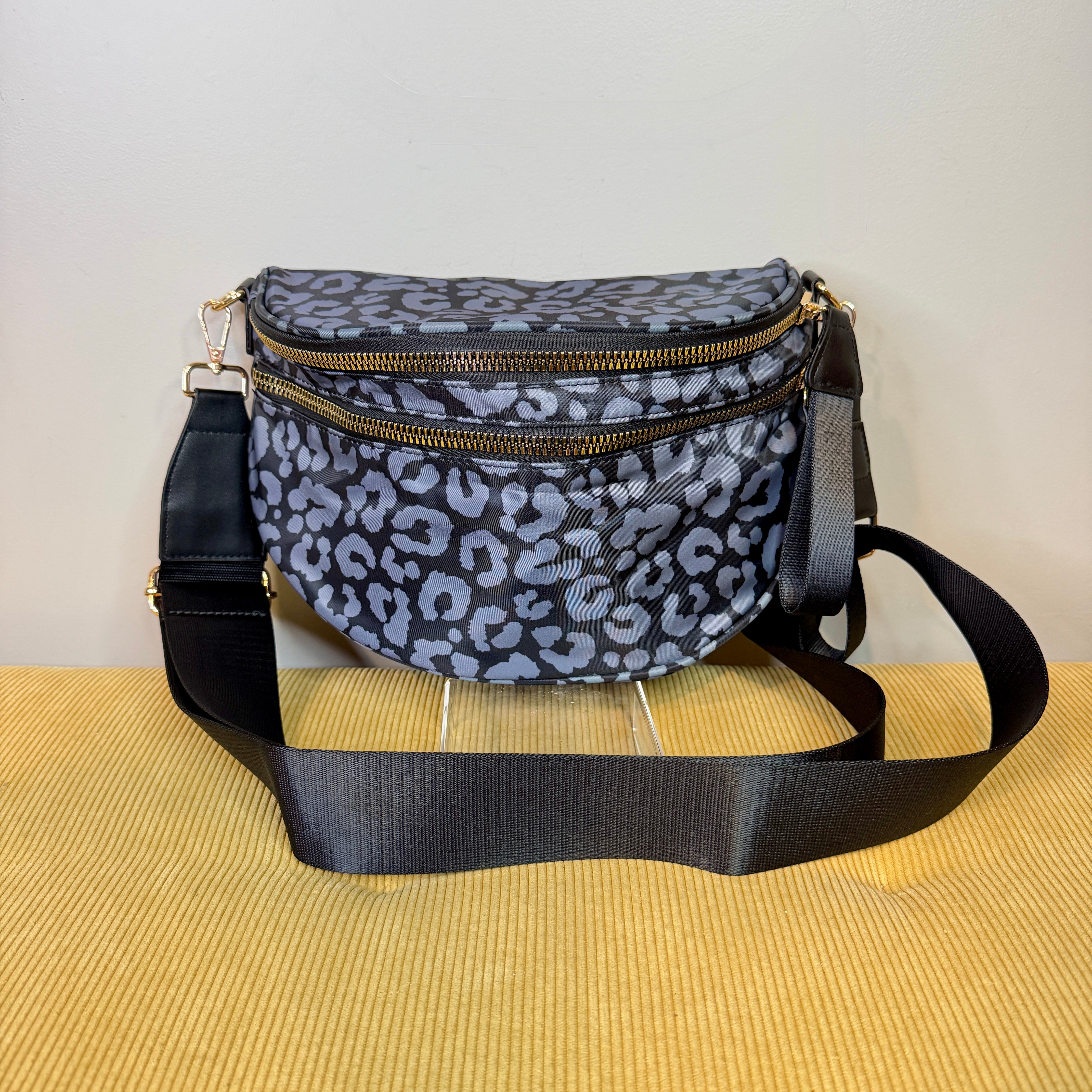 The Roni Nylon Crossbody - Black & Grey Animal