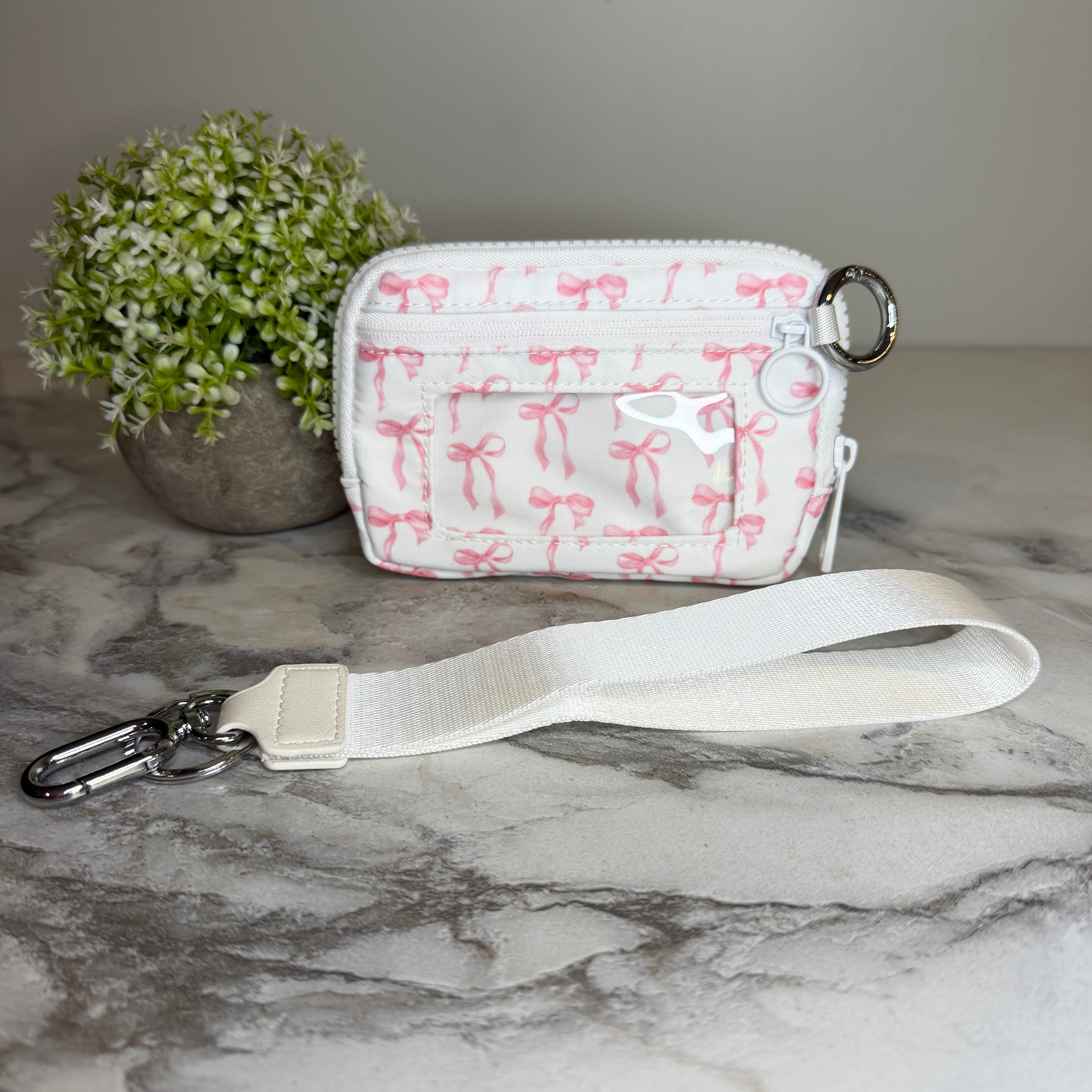Rue - Nylon Wristlet Wallet - White Pink Bow