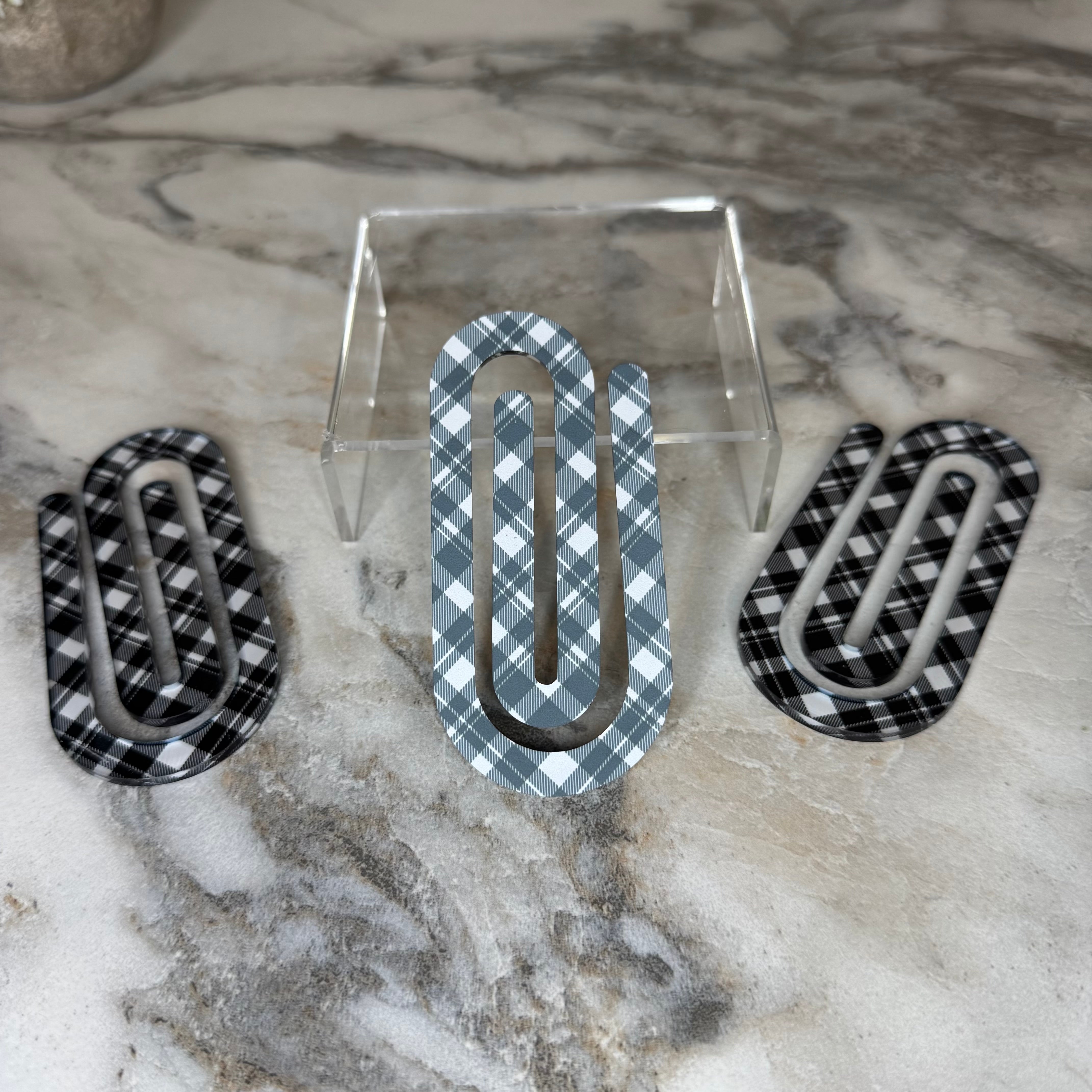 Jumbo Paperclip - Black & White Plaid