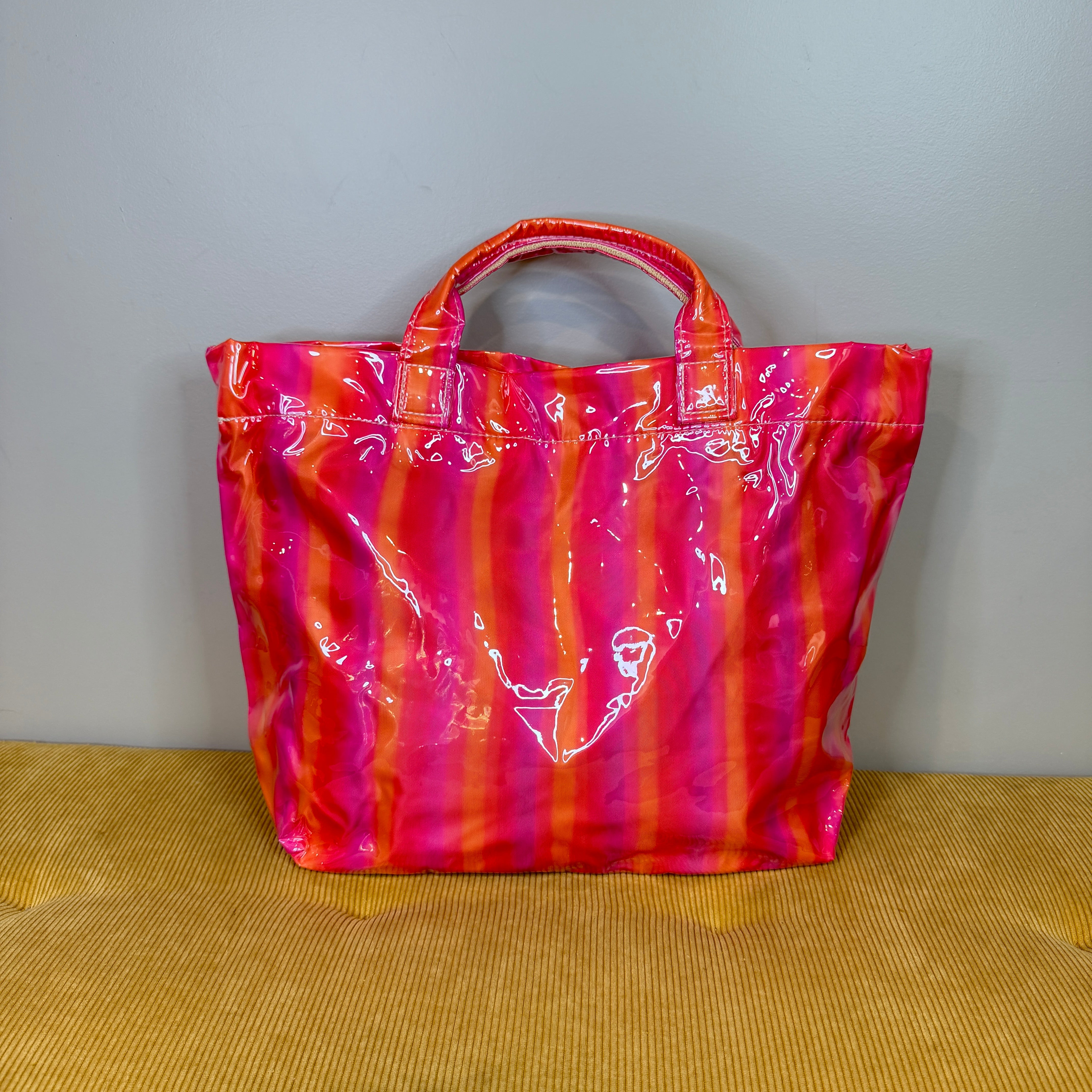April Vinyl Tote Bag - Hot Pink Stripe