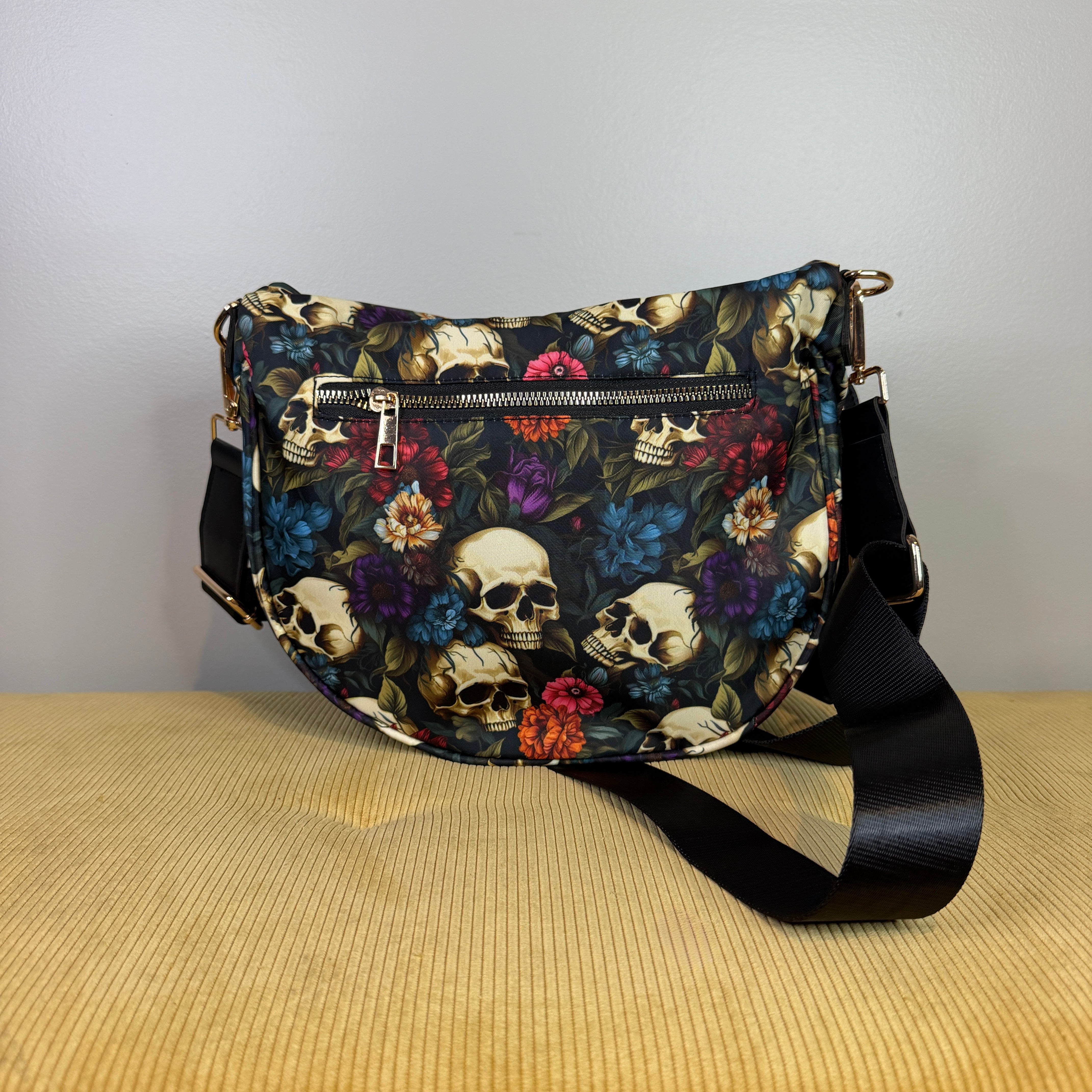 The Roni Nylon Crossbody - Halloween Fall Skull Floral