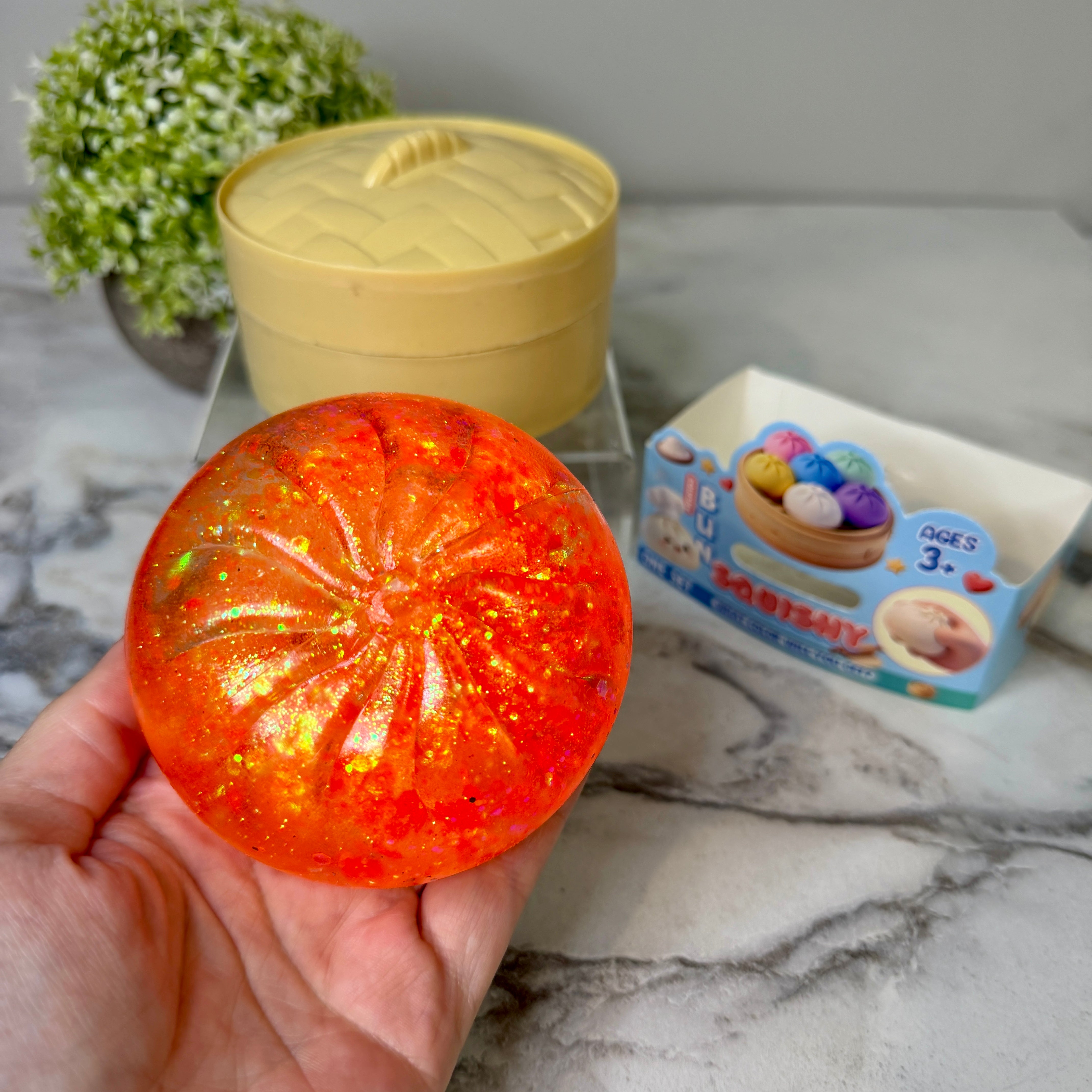 Squishy Toy - Viral Dumpling, Slow Rise Glitter - Orange
