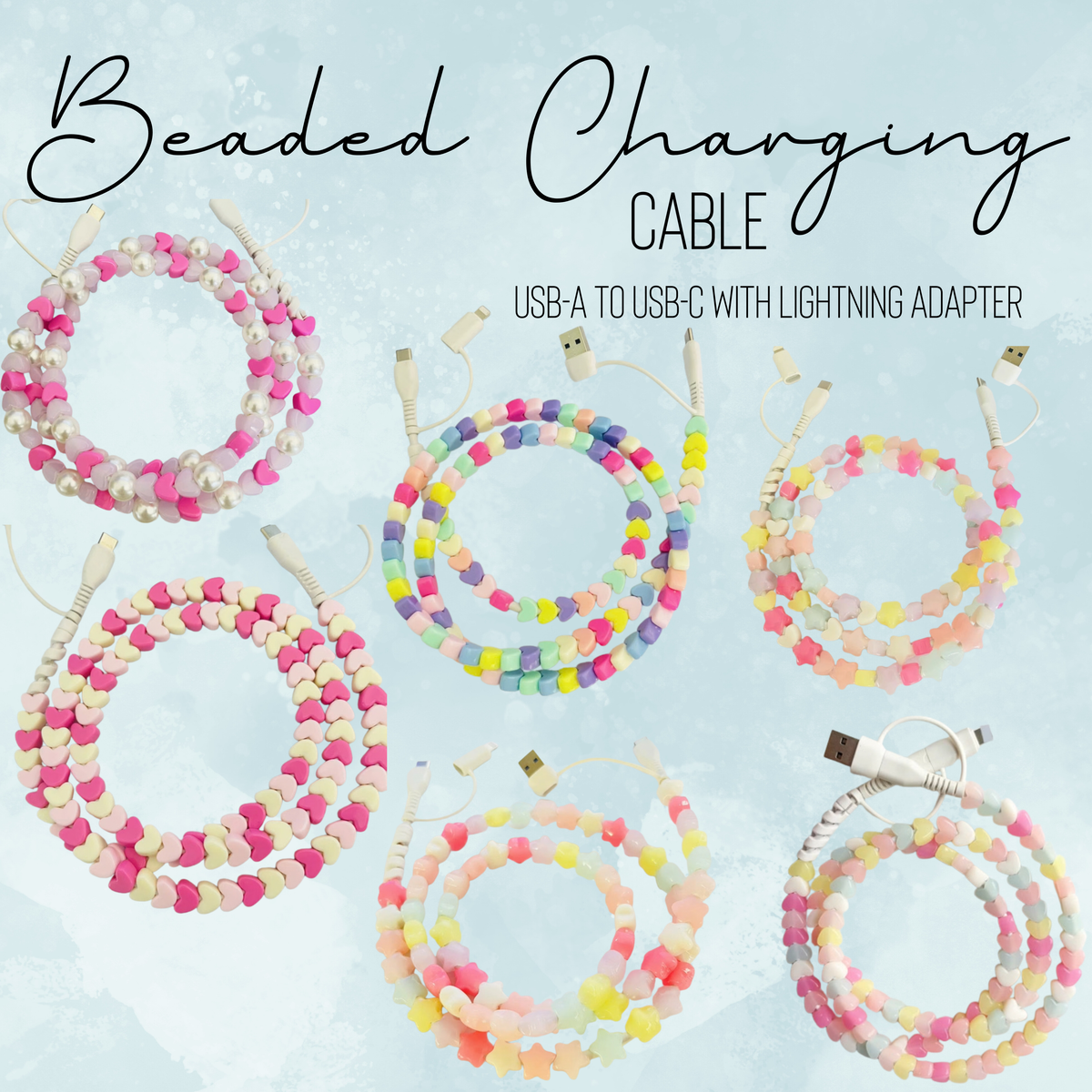 Charging Charger Cord - Beaded Hearts + Stars - PREORDER ends 10/3