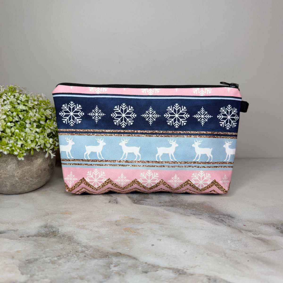 Pouch - Christmas Snowflake Blue Pink