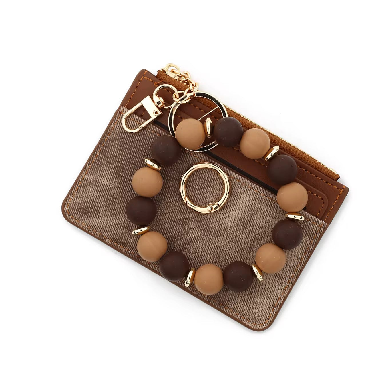 Denim Suede Bracelet Keychain & Card Holder Wallet