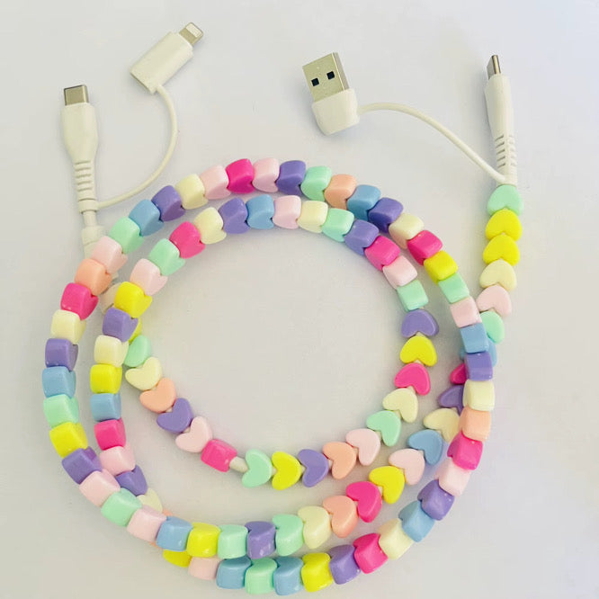 Charging Charger Cord - Beaded Hearts + Stars - PREORDER ends 10/3