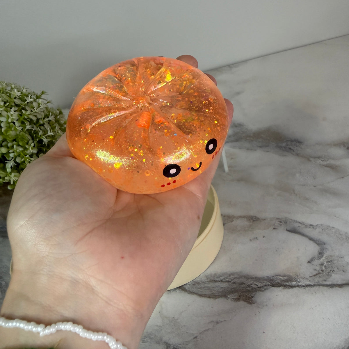 Squishy Toy - Viral Dumpling, Slow Rise Glitter #2 - Orange