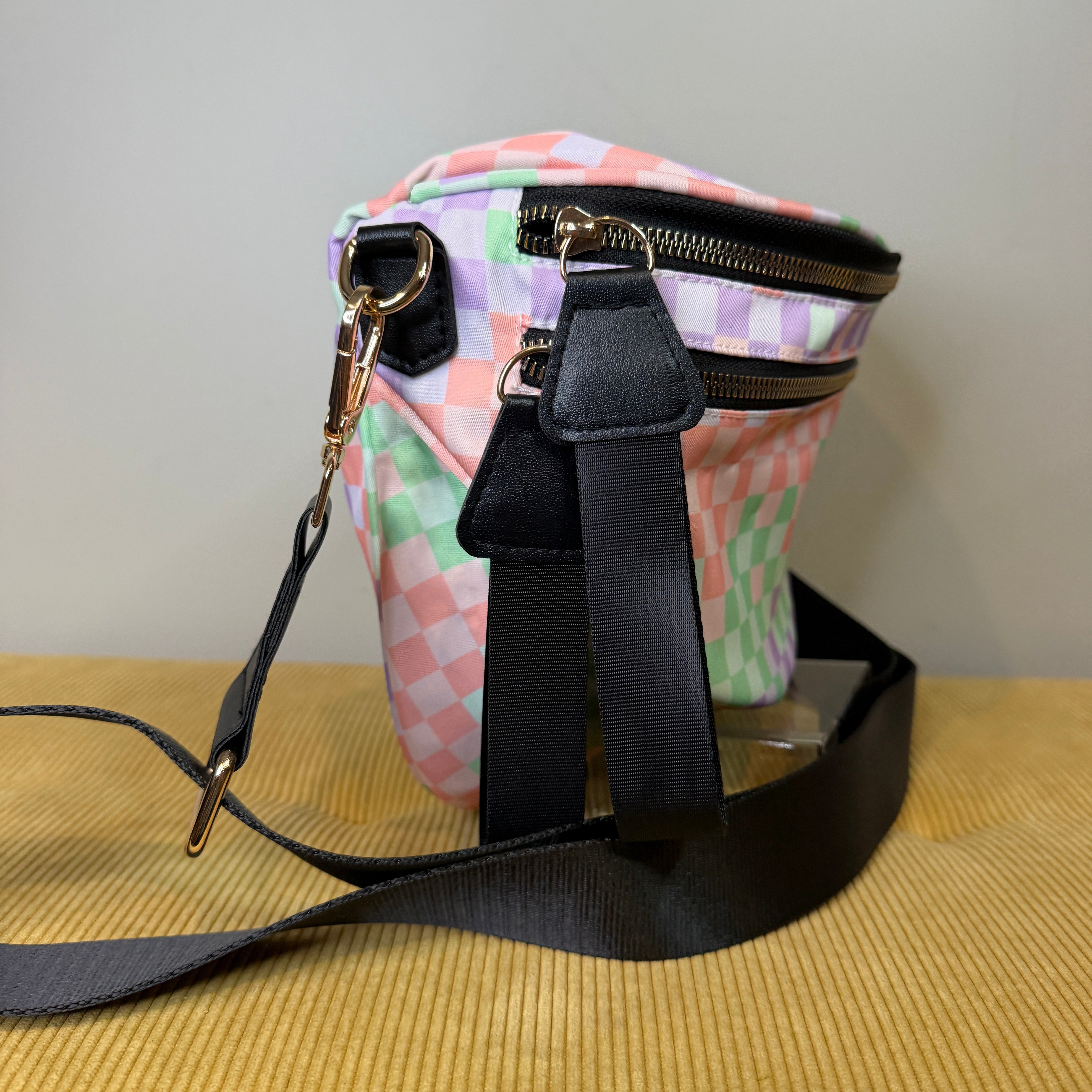 The Roni Nylon Crossbody - Checkered Creamsicle Mint Purple