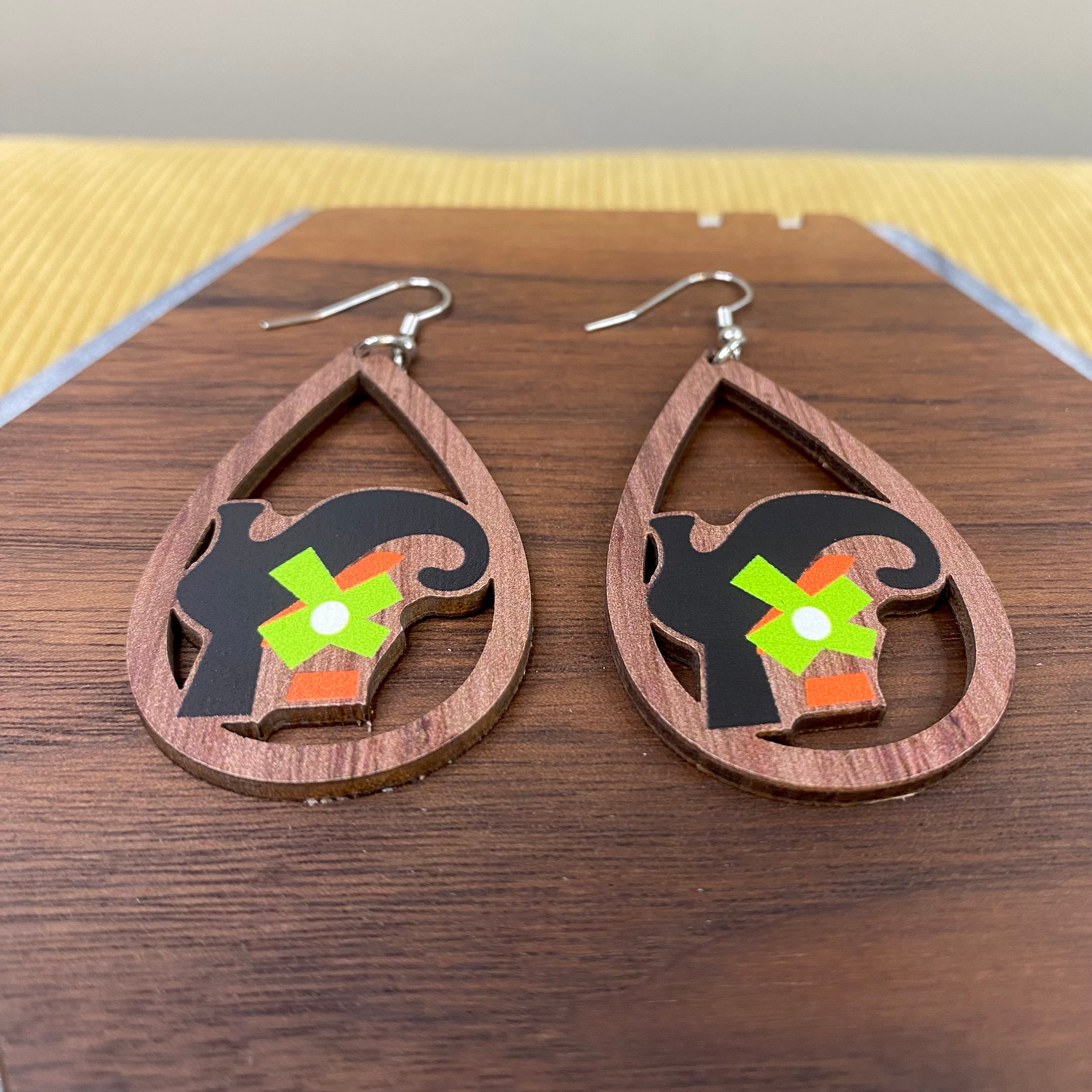 Wooden Teardrop Cutout Earrings - Halloween - Witch Shoes