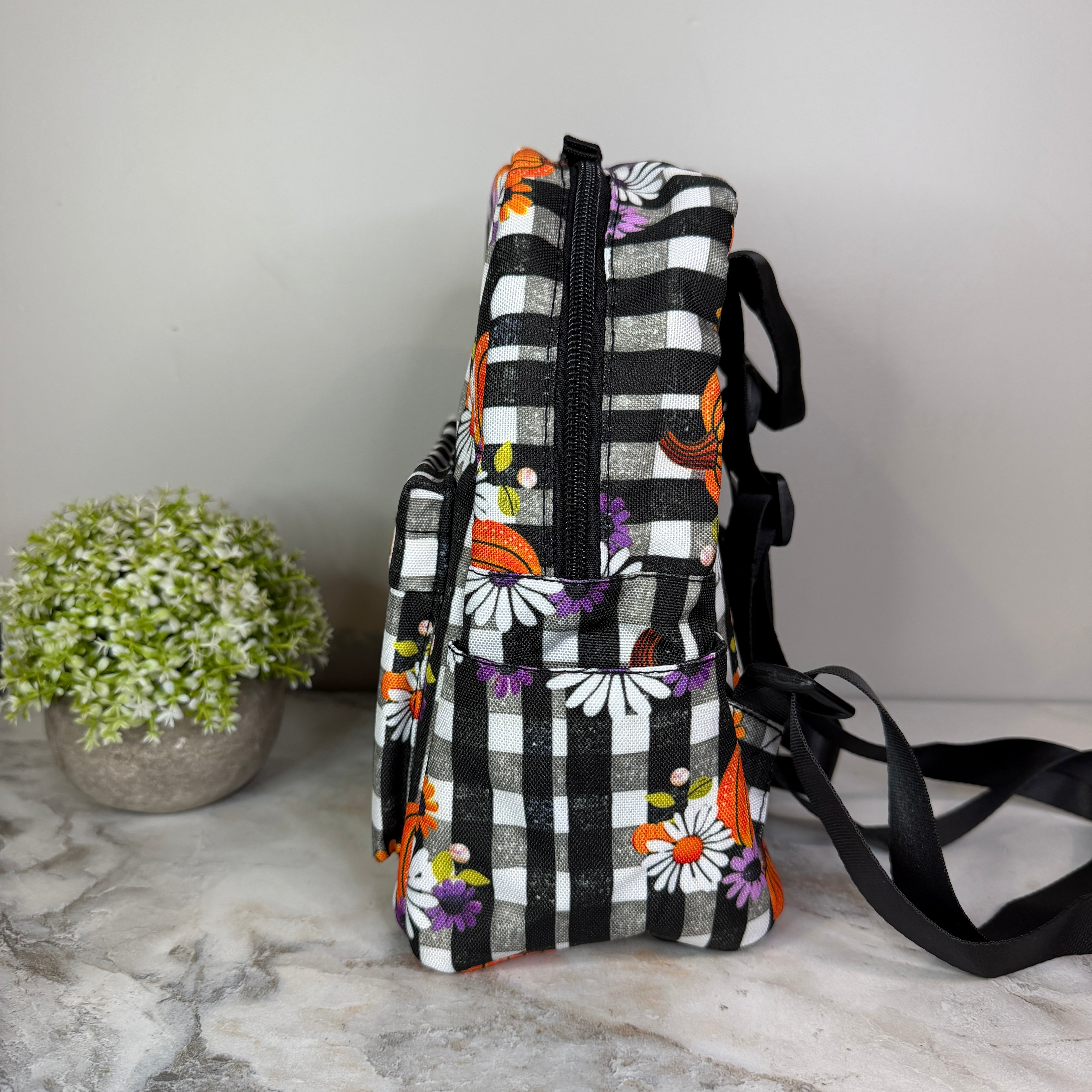Mini Backpack - Halloween - Plaid Pumpkin Floral