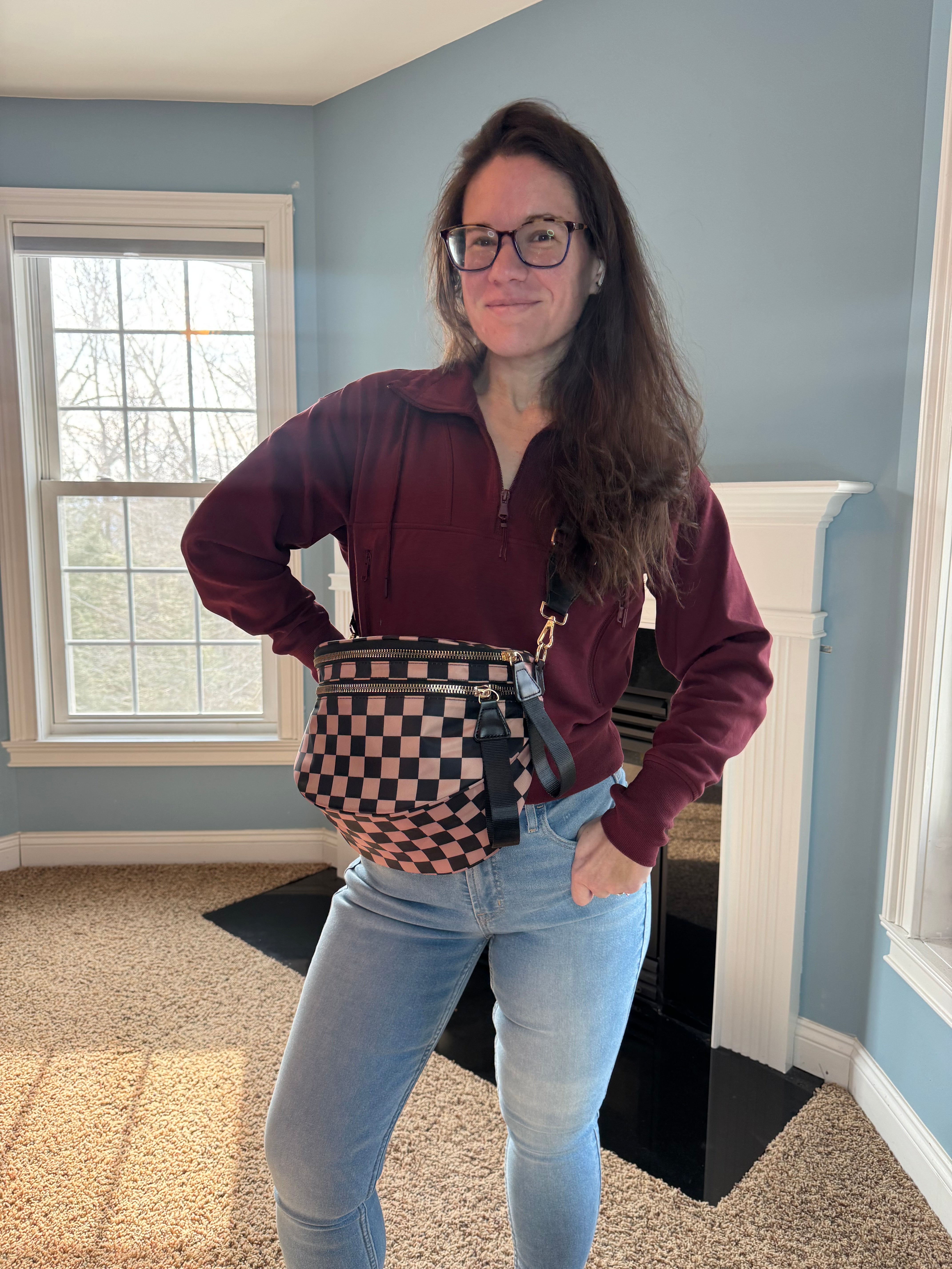 The Roni Nylon Crossbody - Checkered Black + Tan