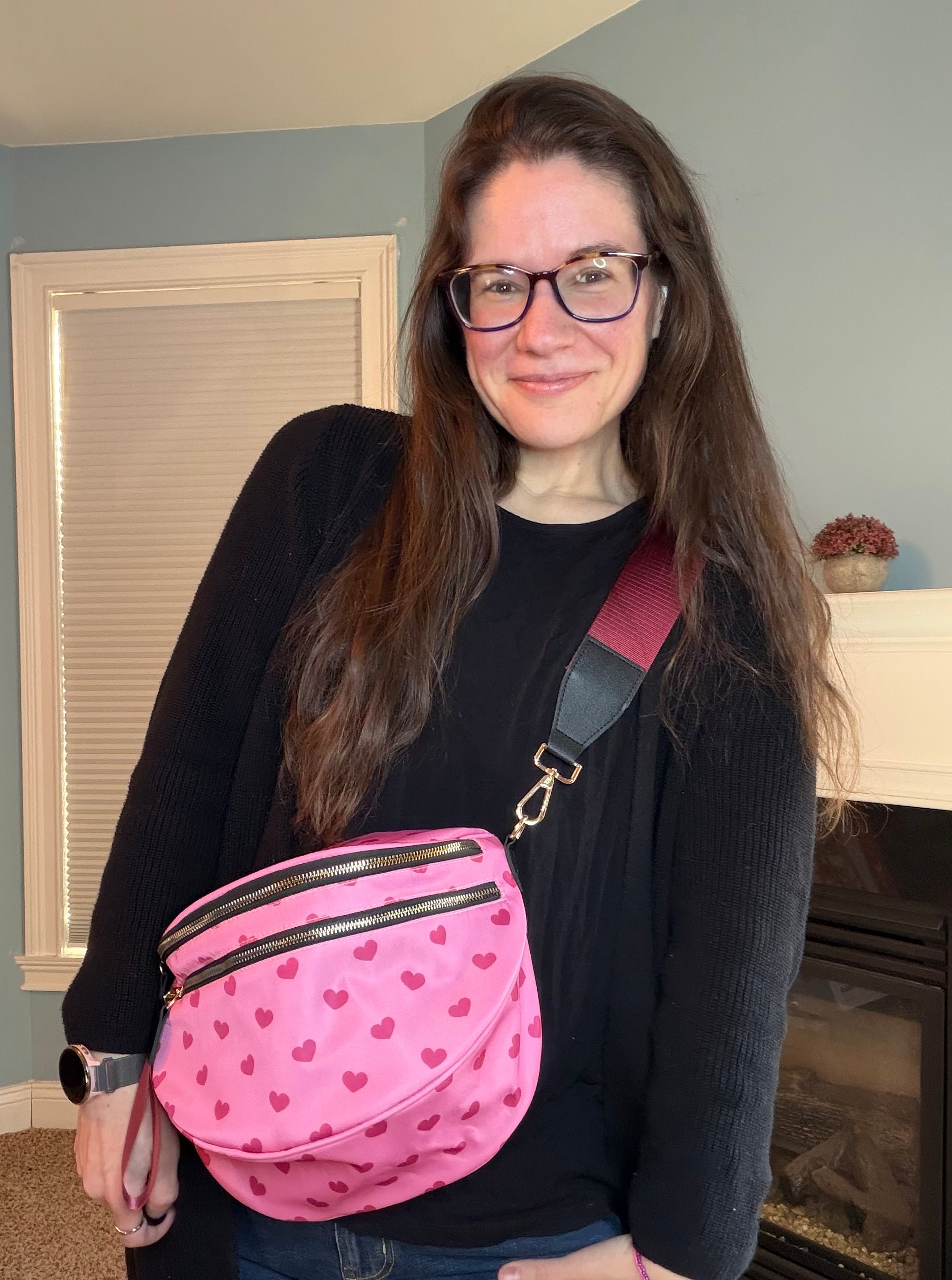 The Roni Nylon Crossbody - Light Pink Hearts