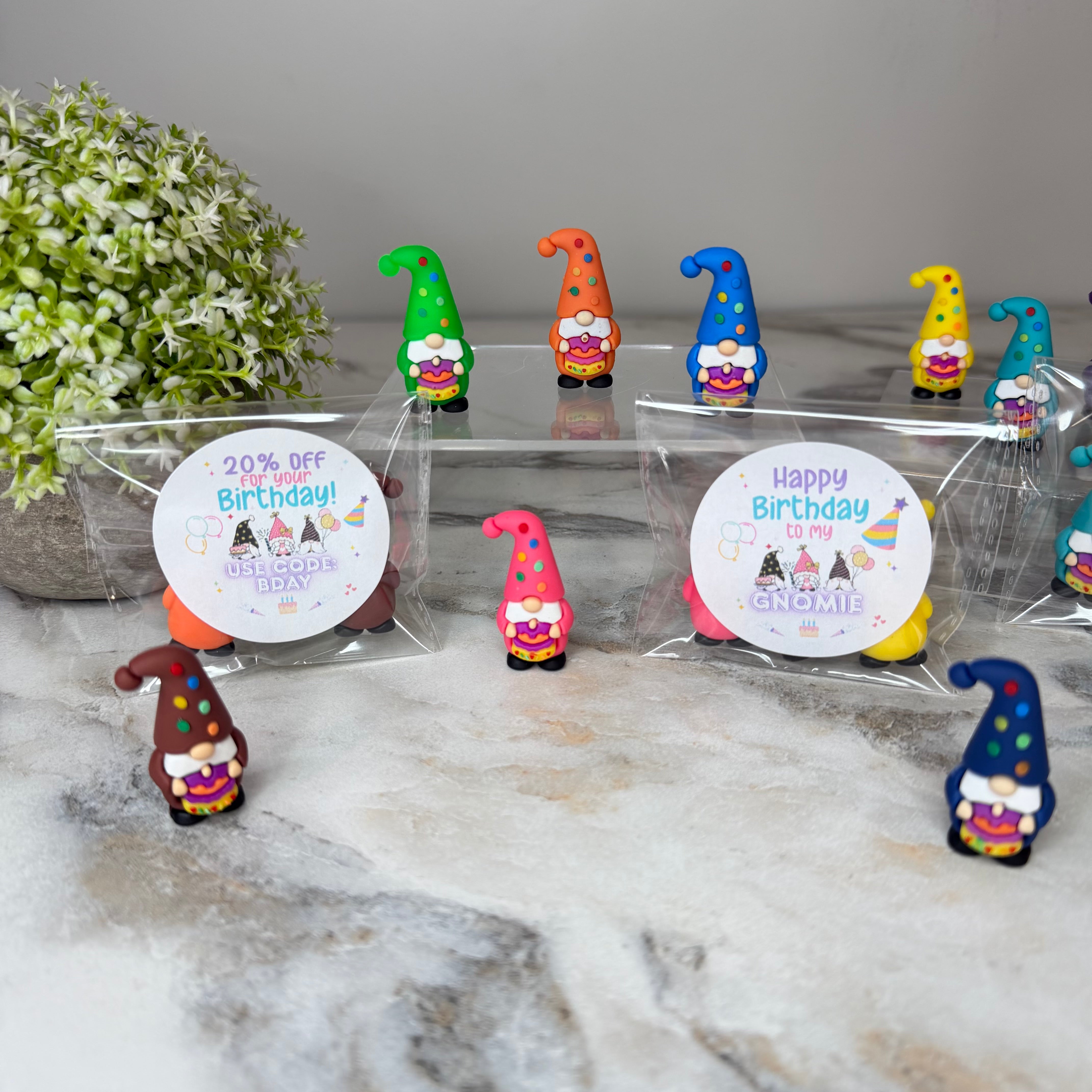 Gnome Figurines  - Birthday Assortment (3 pack) - 20% Off Sticker