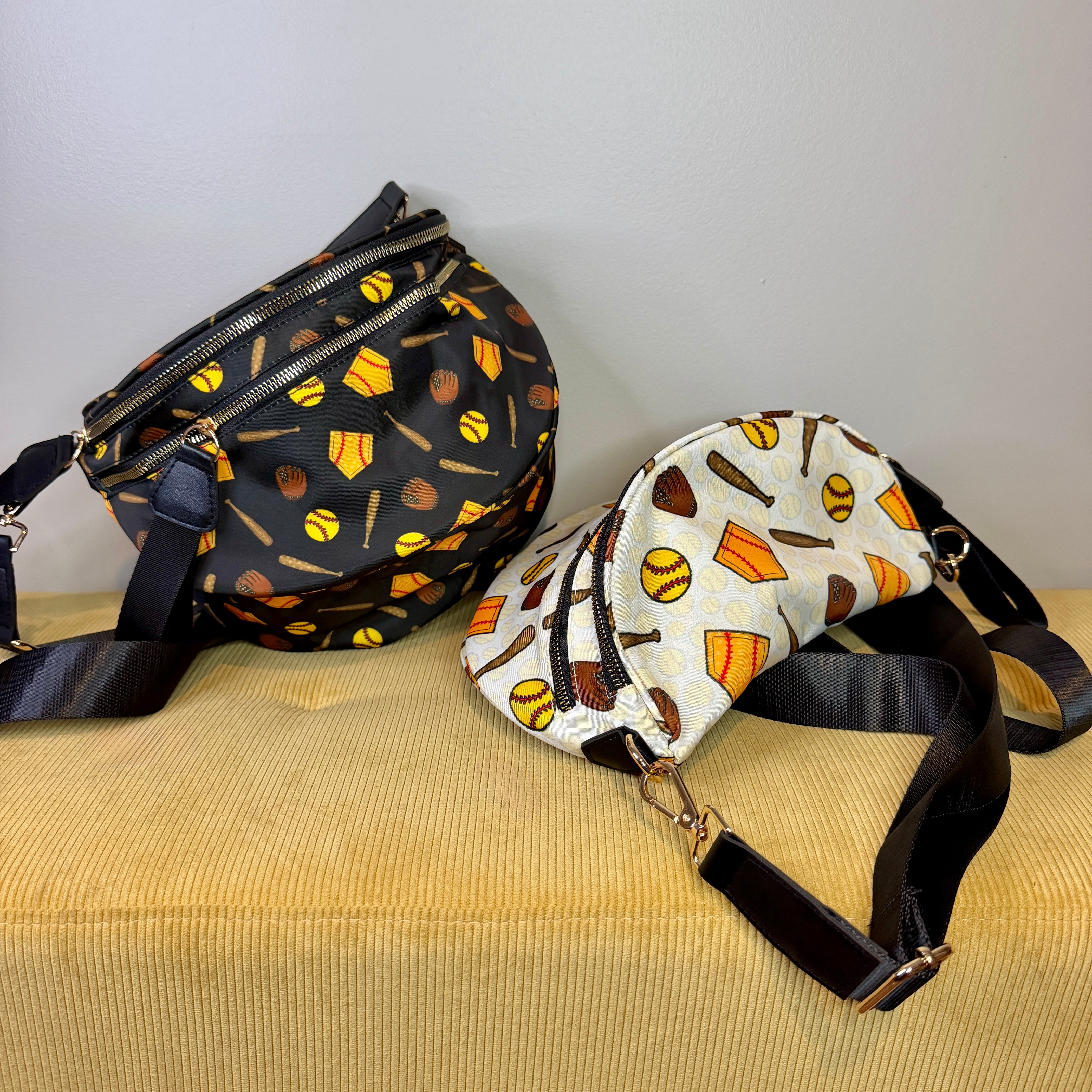 The Roni Nylon Crossbody - Softball on Black