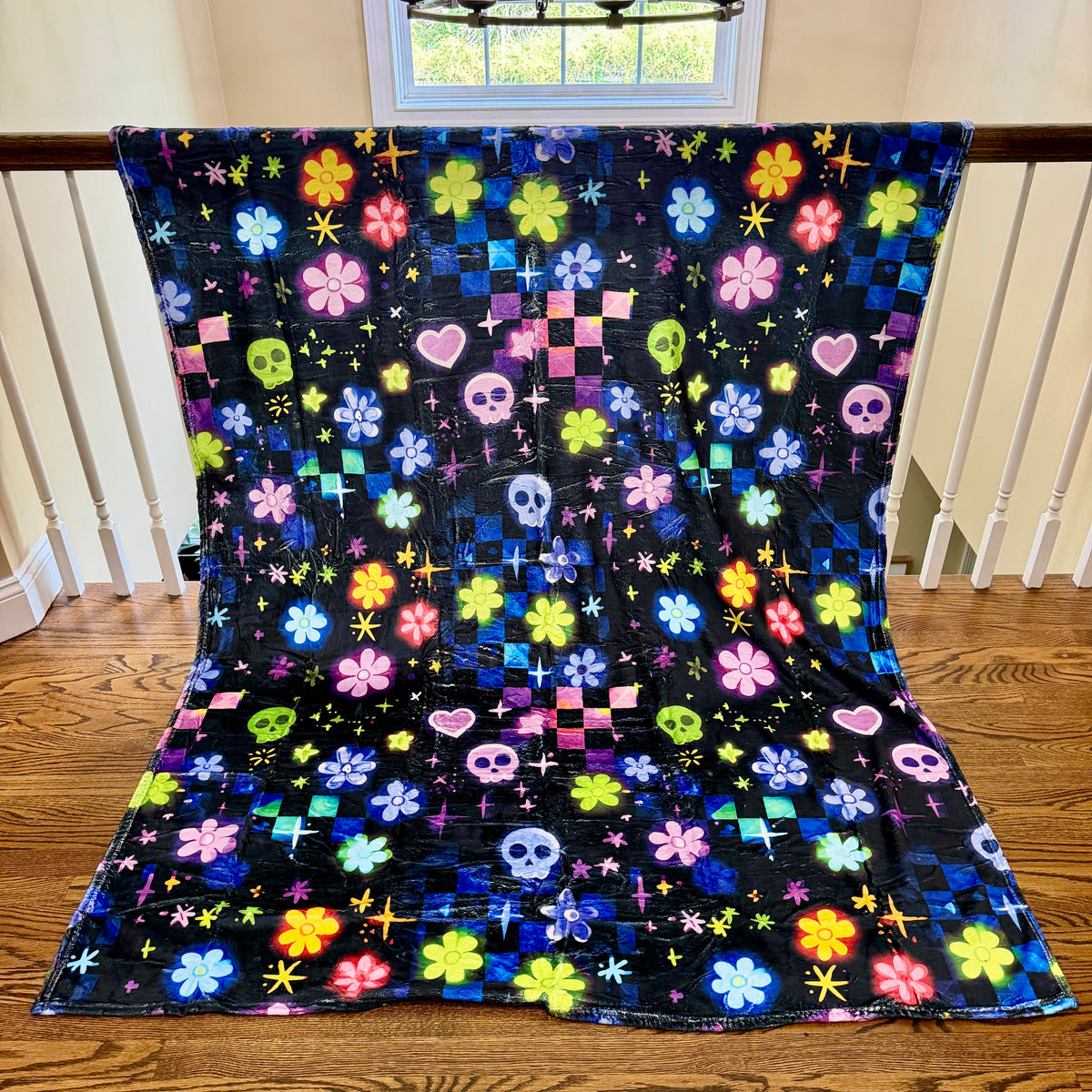 Blanket Halloween #11 - Skull Check Floral Star