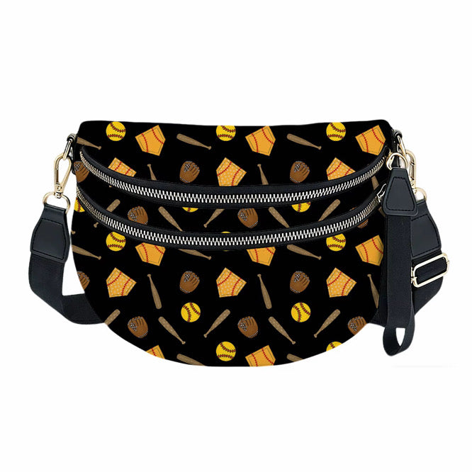 The Roni Nylon Crossbody - Softball on Black
