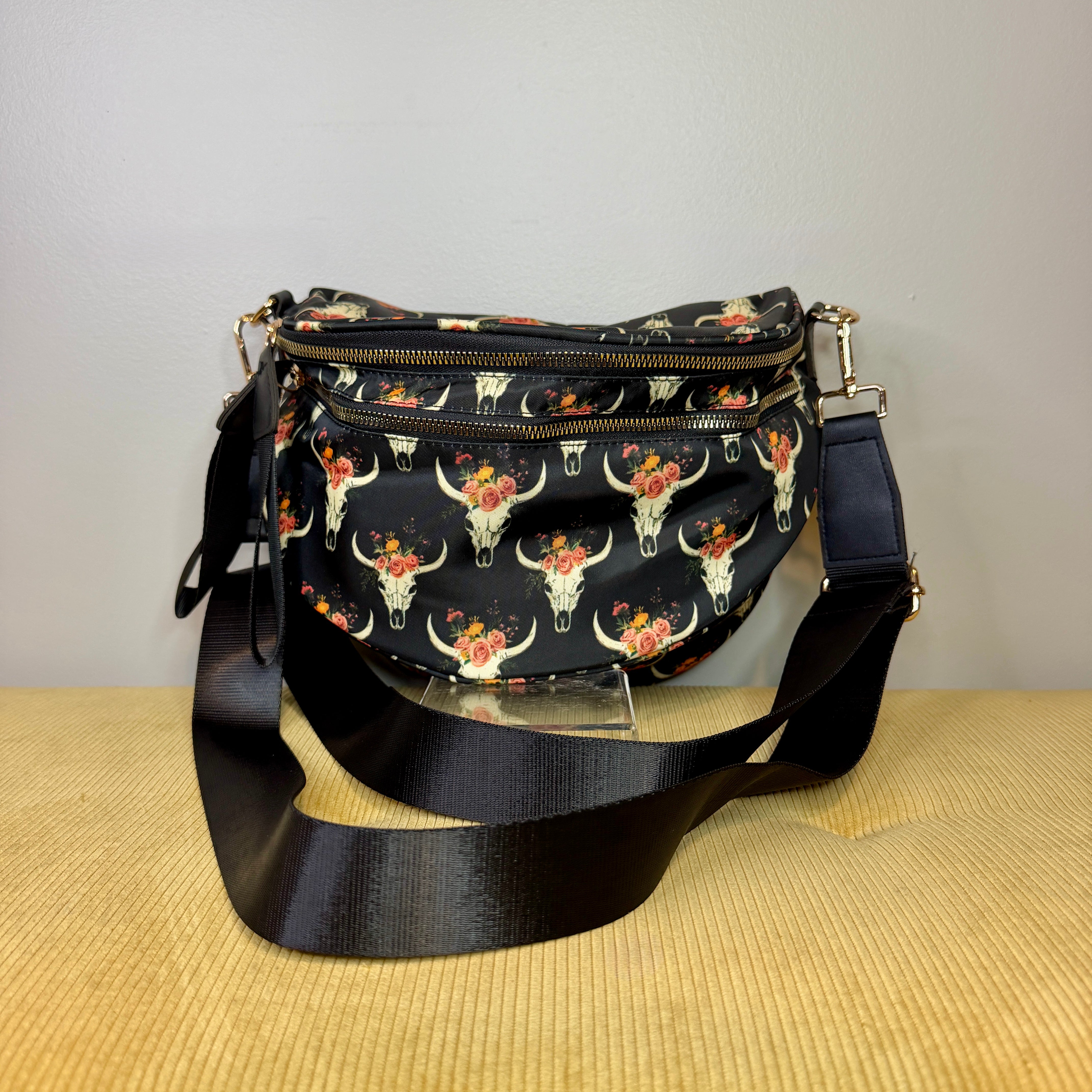 The Roni Nylon Crossbody - Bull Skull Floral
