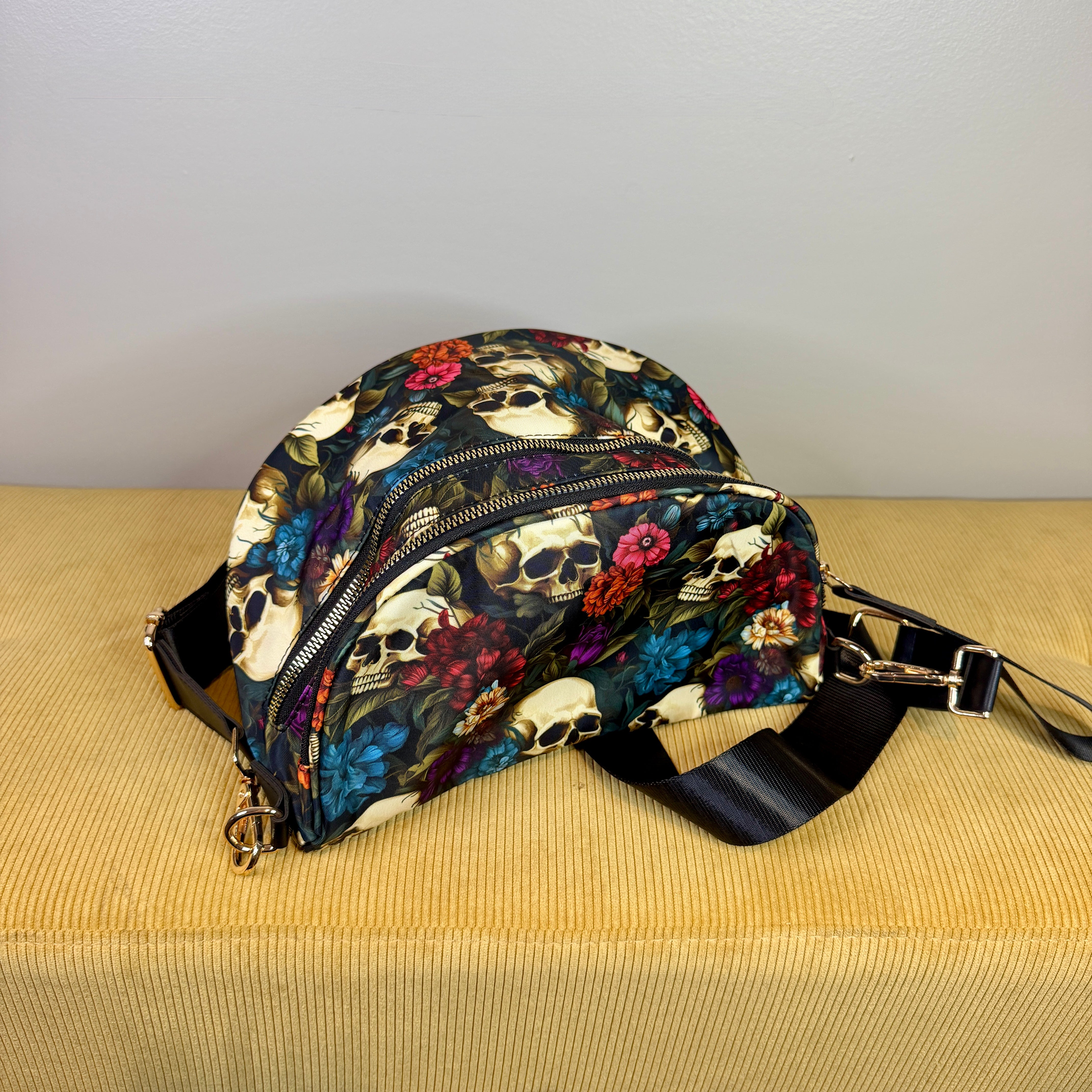 The Roni Nylon Crossbody - Halloween Fall Skull Floral