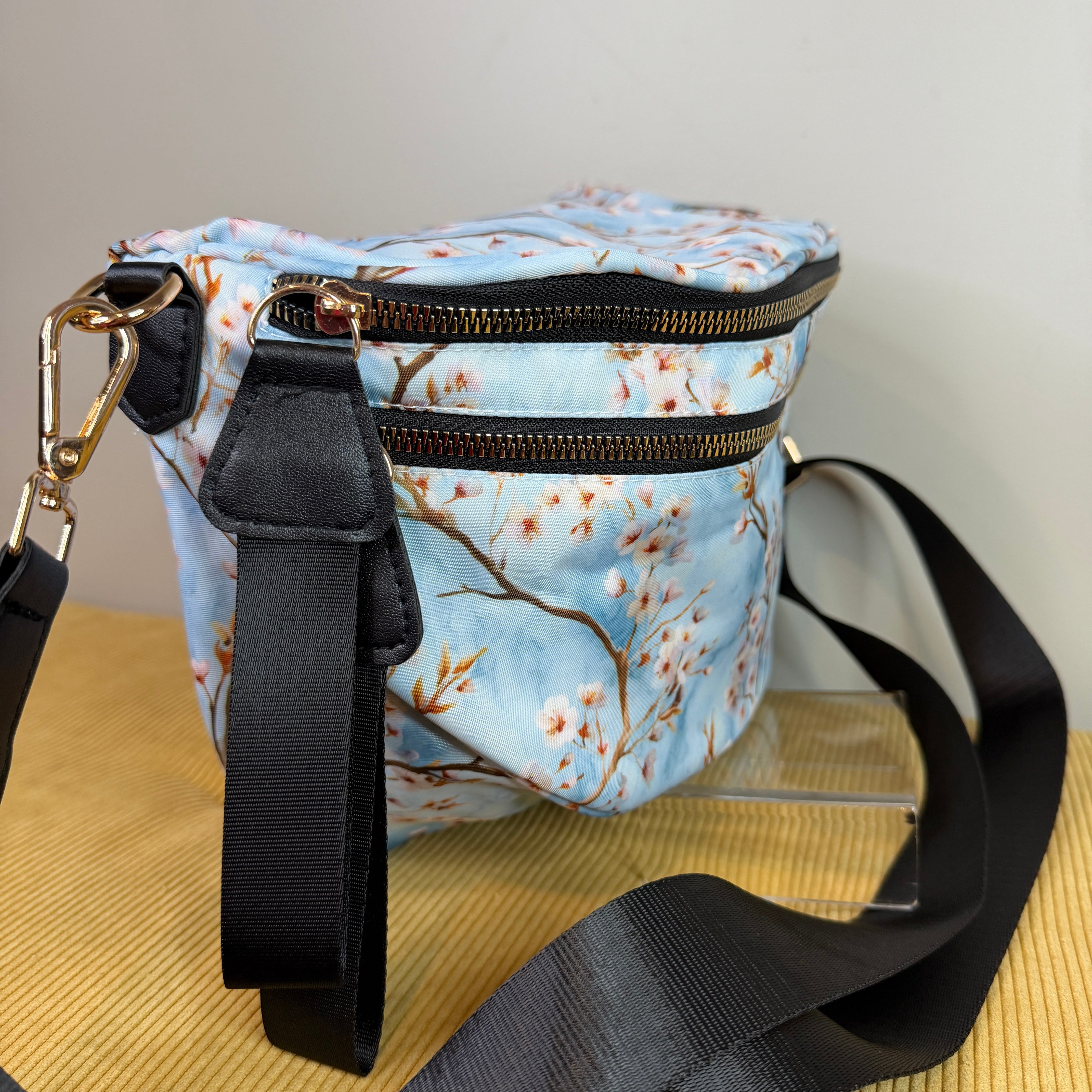 The Roni Nylon Crossbody - Ice Blue Cherry Blossom