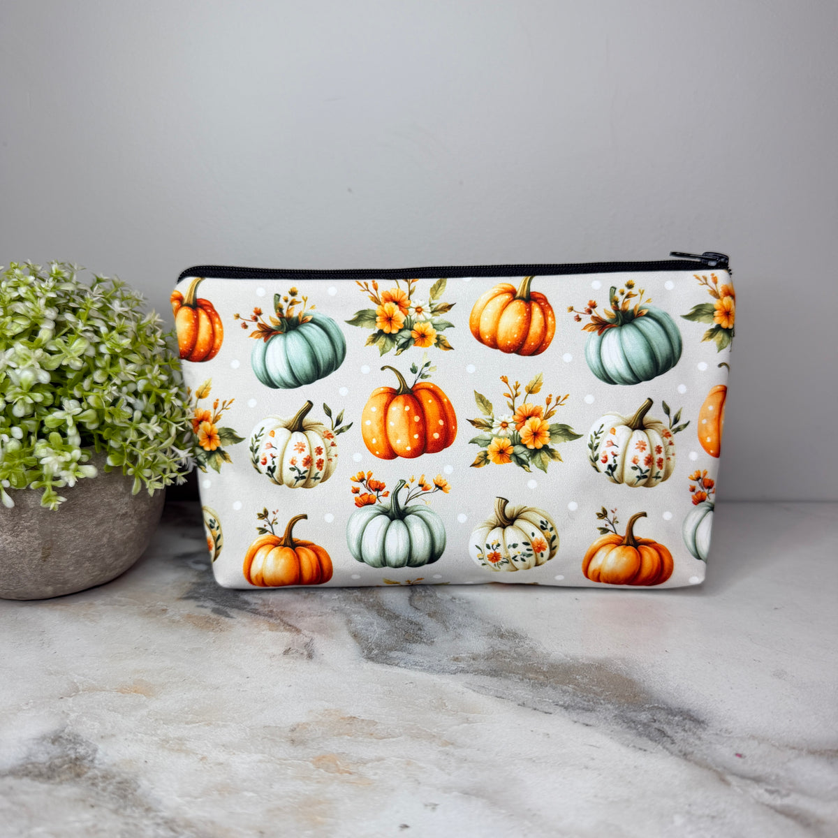 Pouch - Fall - Pumpkin Floral Aqua