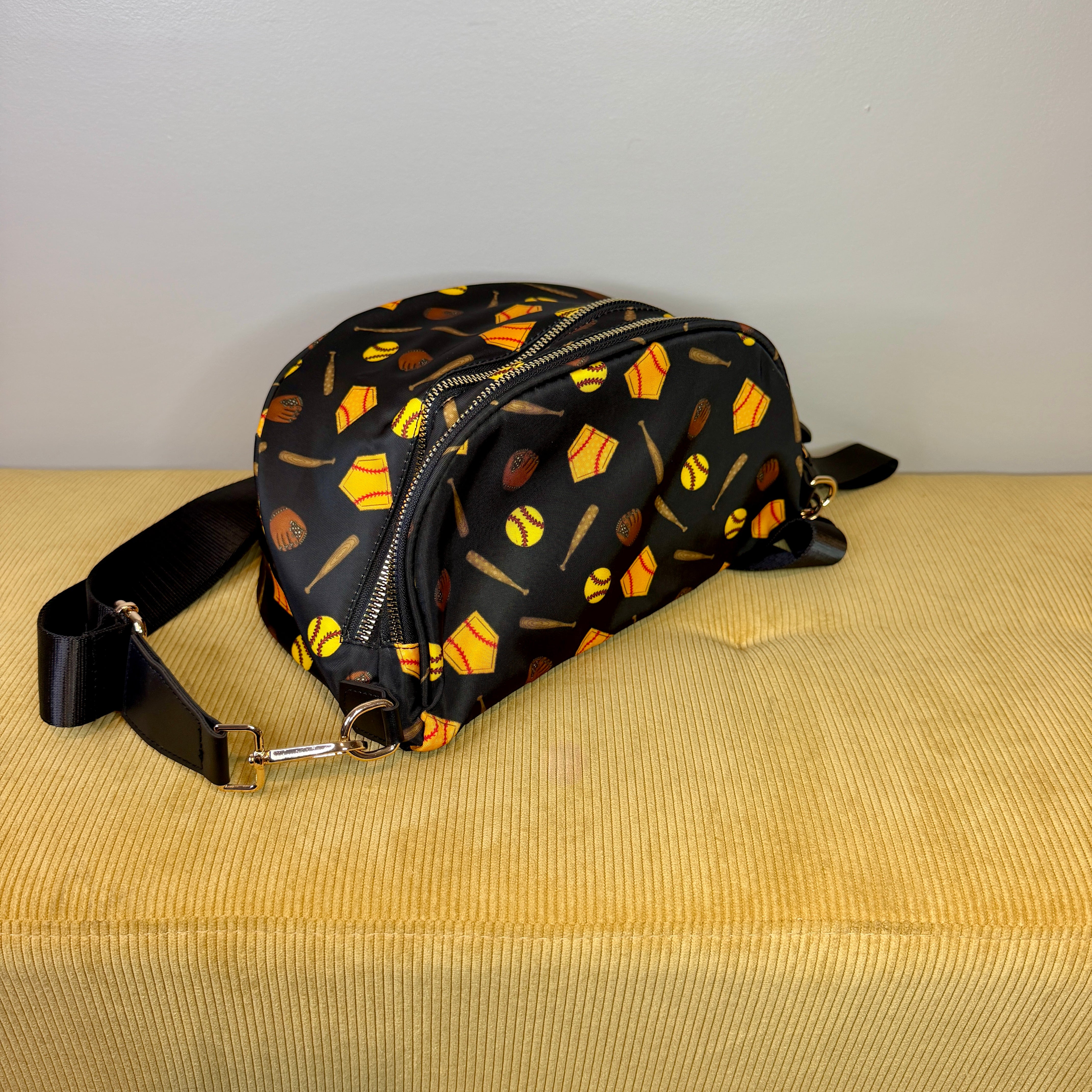 The Roni Nylon Crossbody - Softball on Black