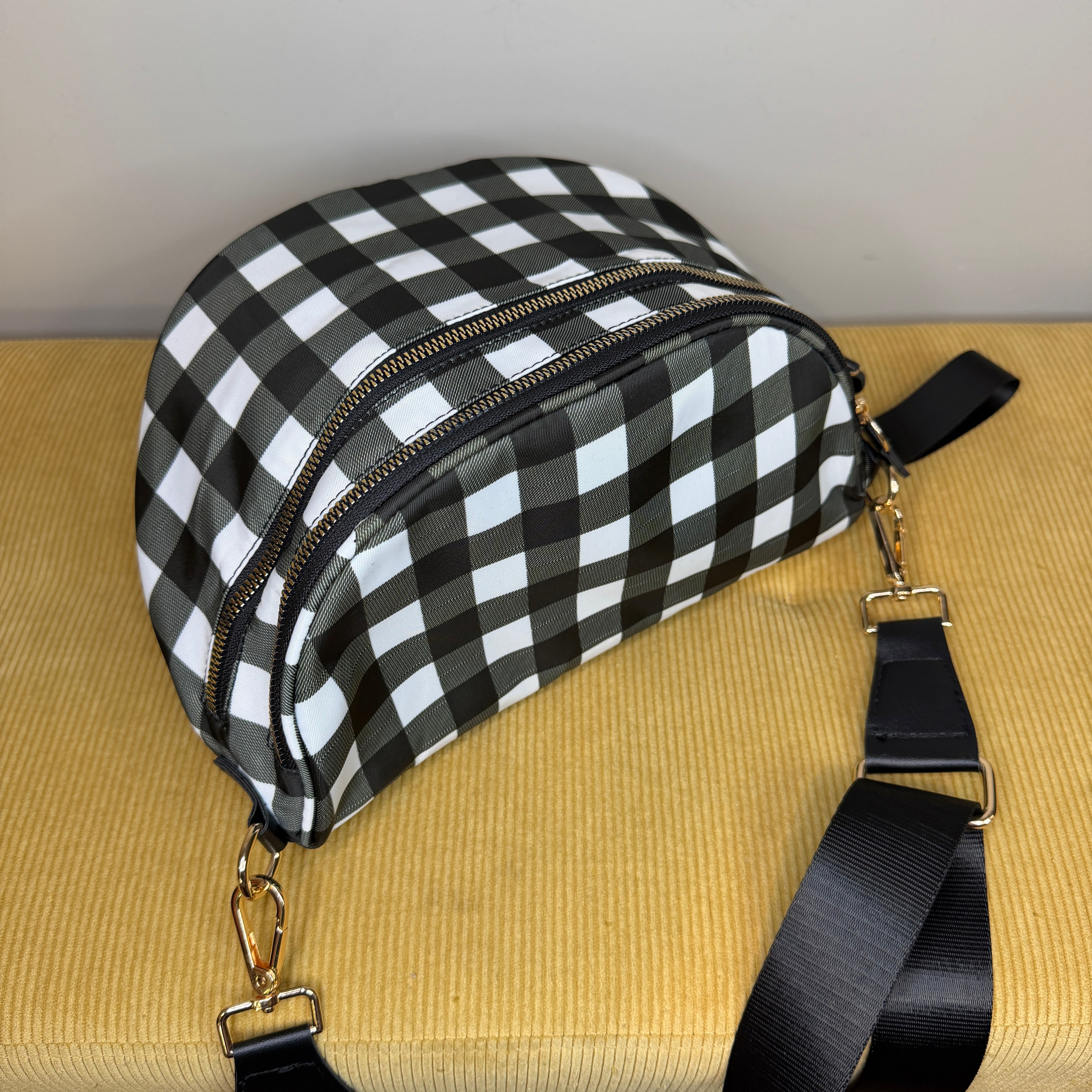 The Roni Nylon Crossbody - Black White Plaid