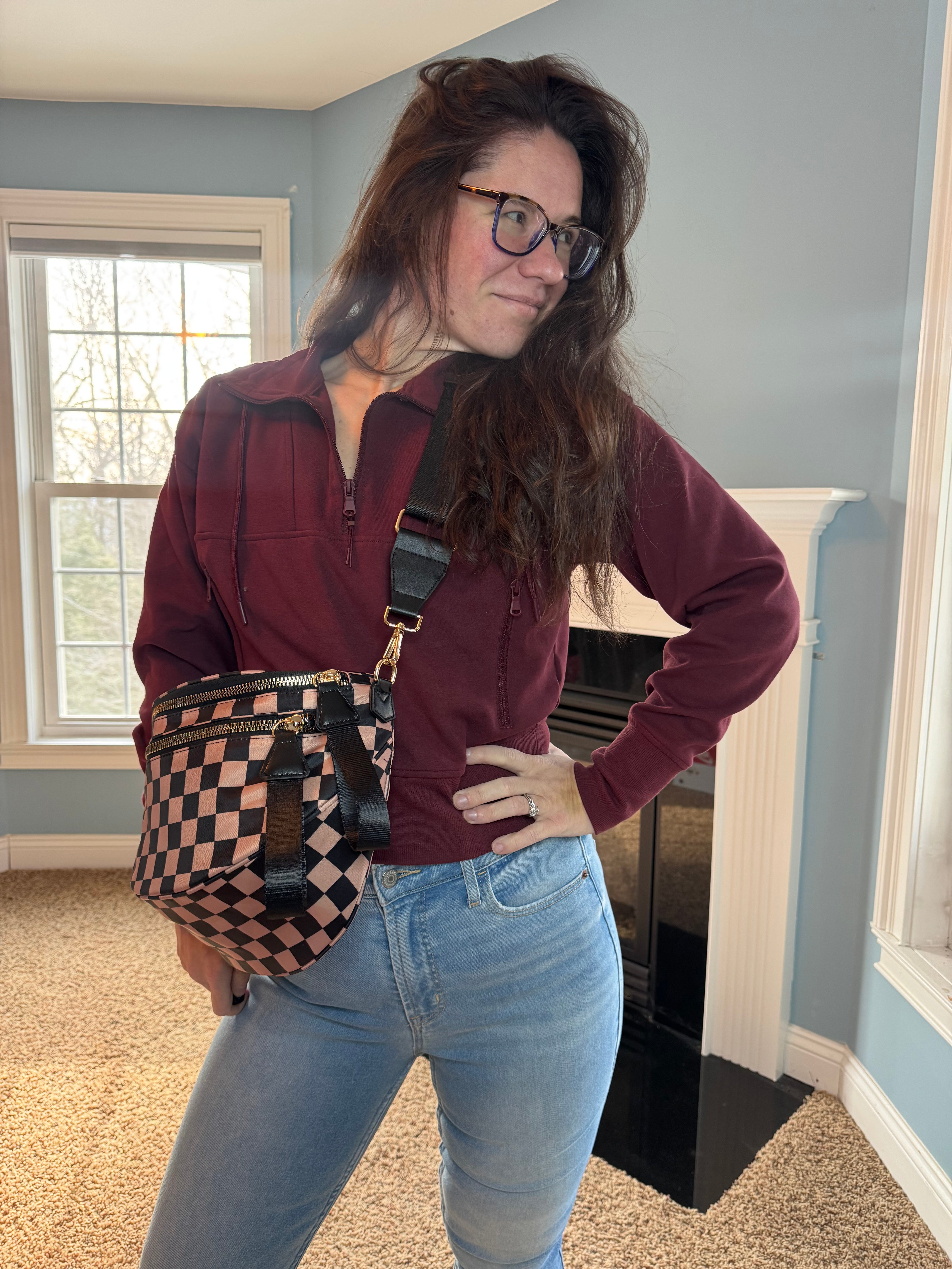 The Roni Nylon Crossbody - Checkered Black + Tan
