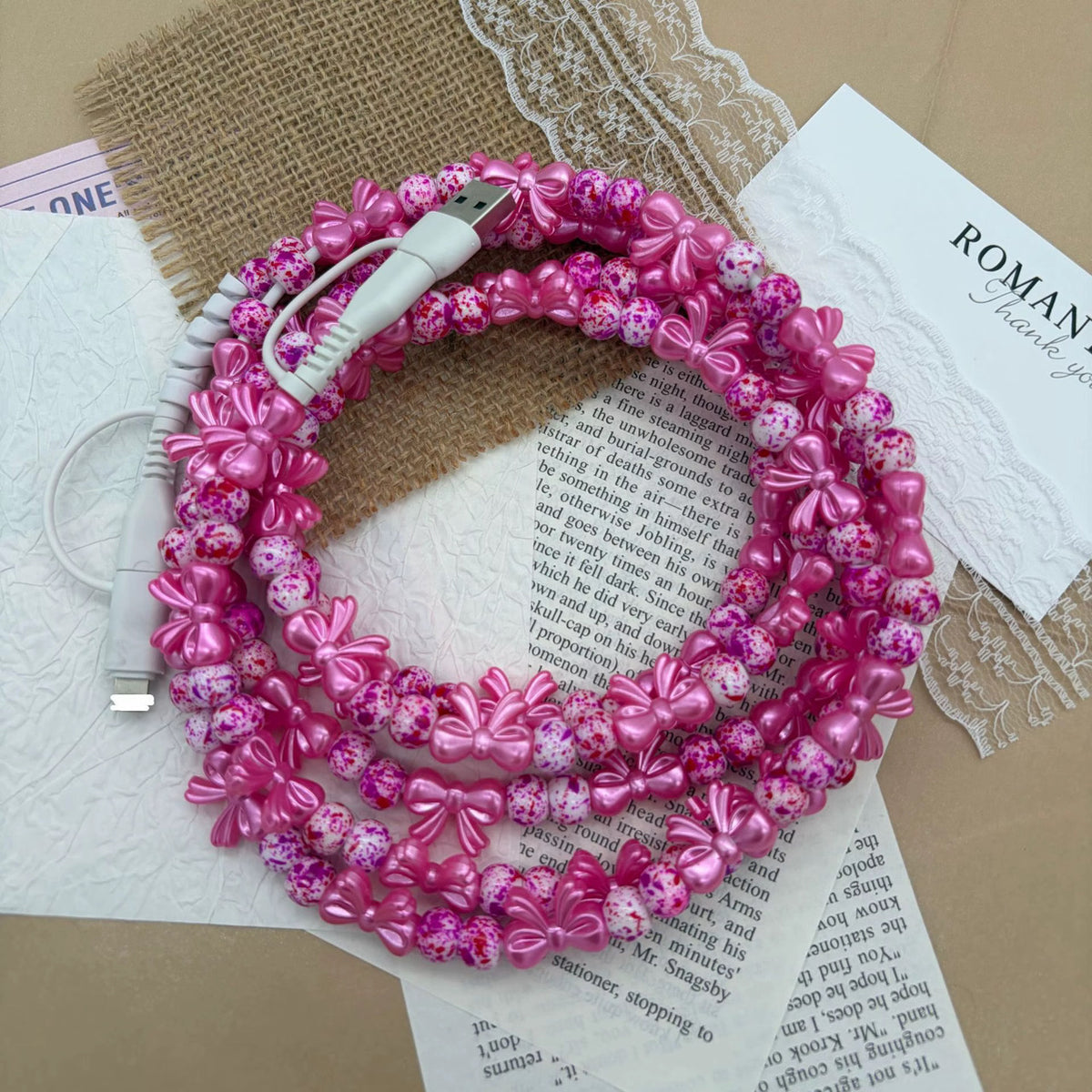 Charging Charger Cord - Beaded Bows
