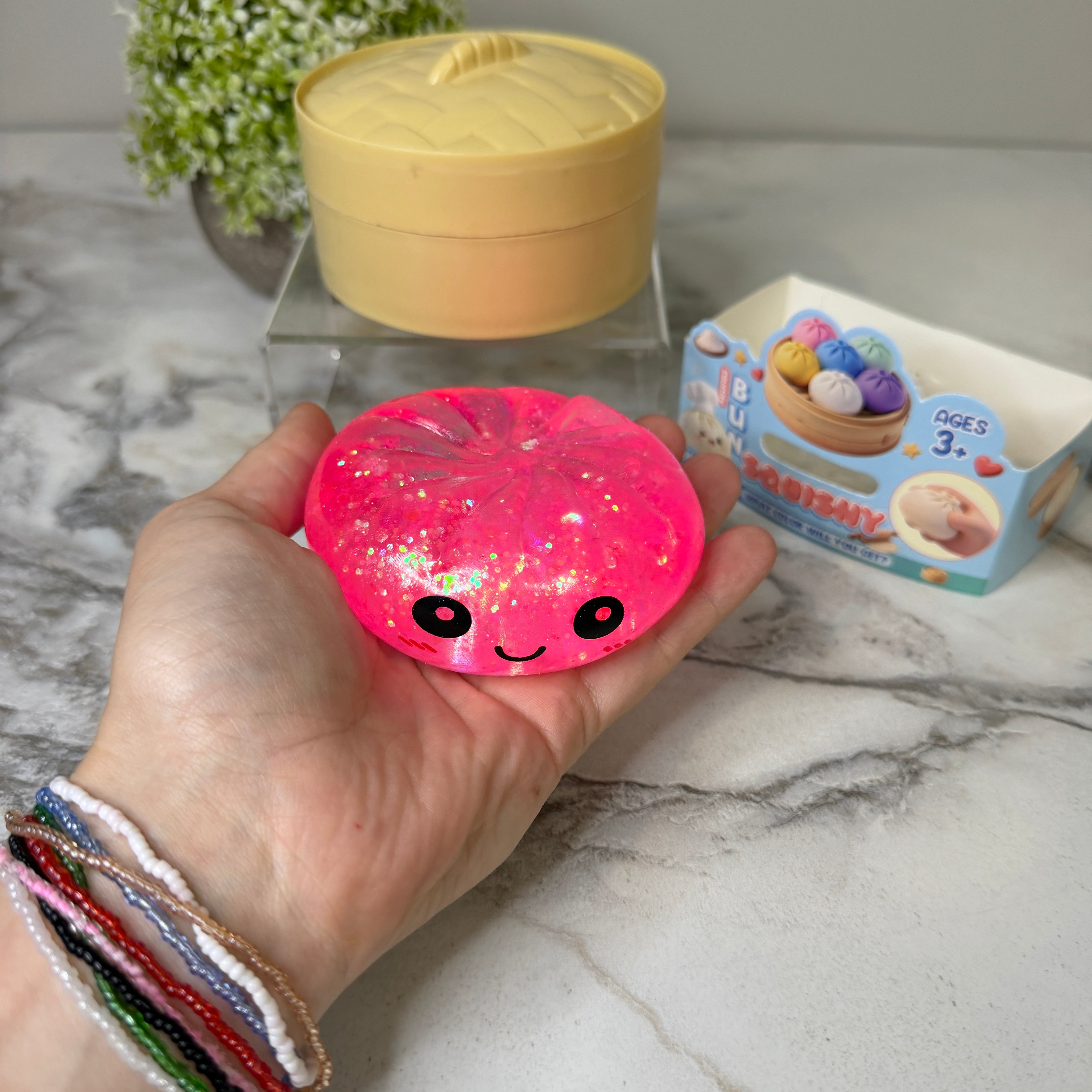 Squishy Toy - Viral Dumpling, Slow Rise Glitter - Pink