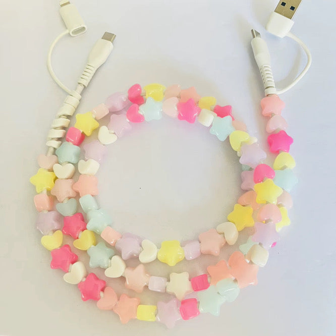 Charging Charger Cord - Beaded Hearts + Stars - PREORDER ends 10/3