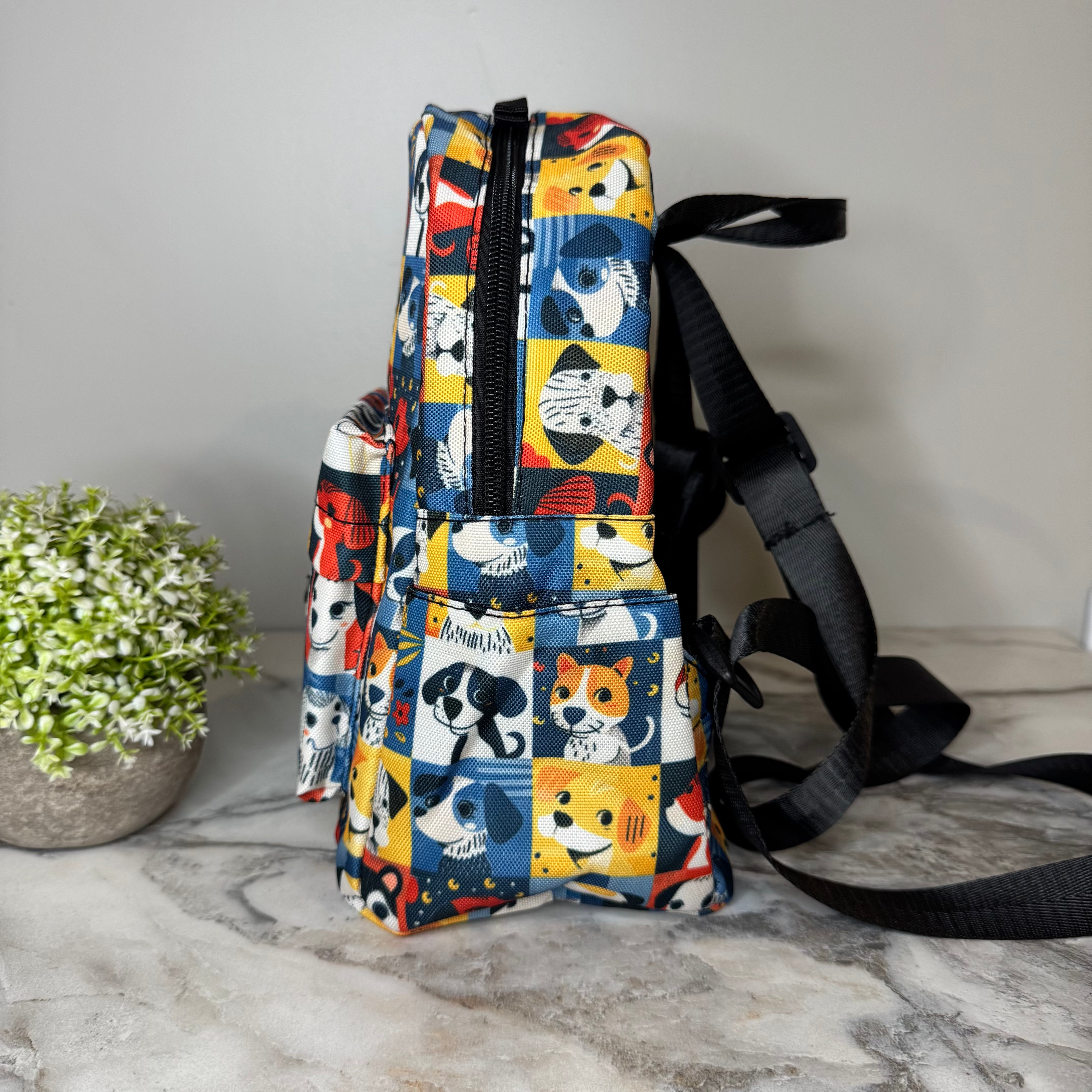 Mini Backpack - Dog Squares