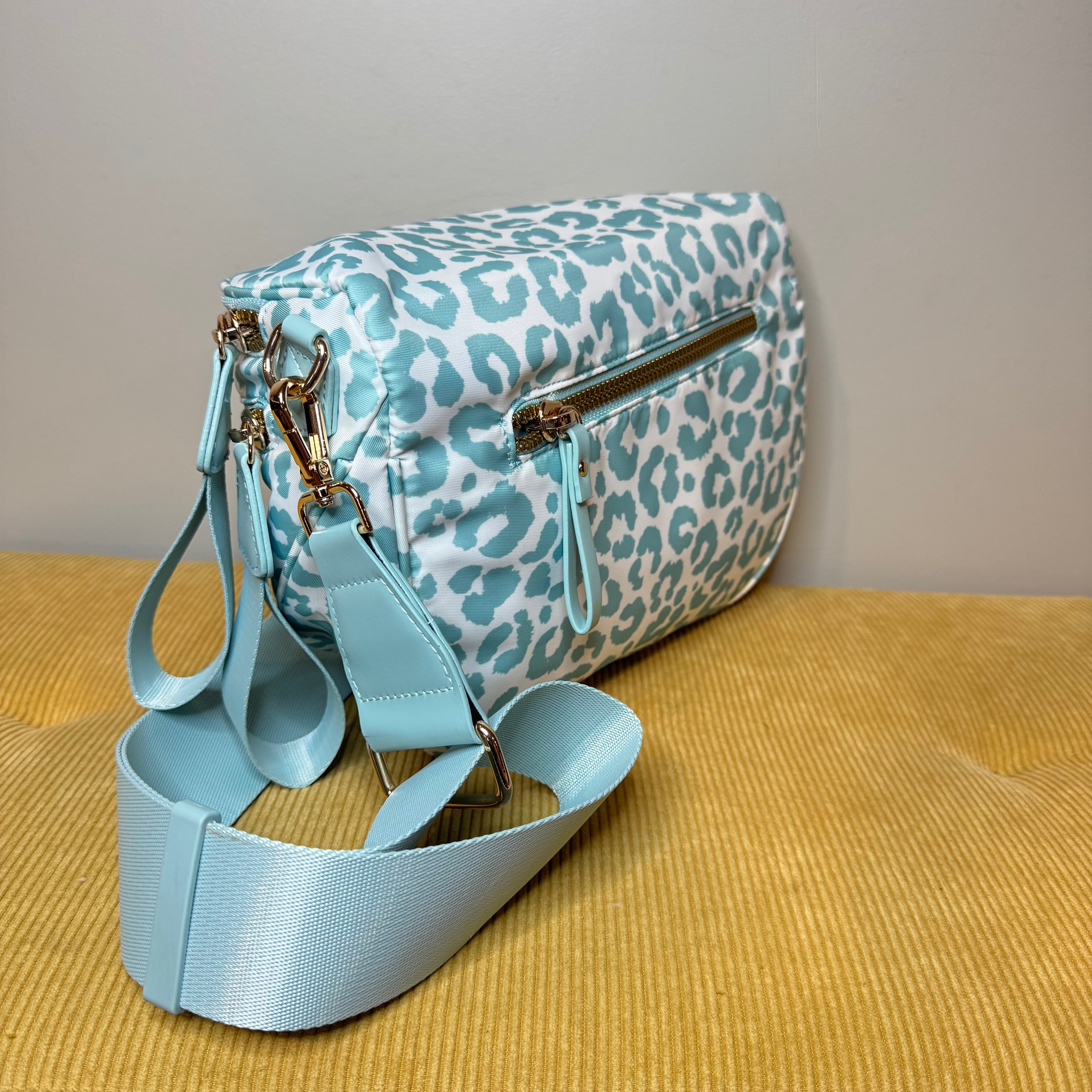 The Roni Nylon Crossbody - Animal Print Aqua